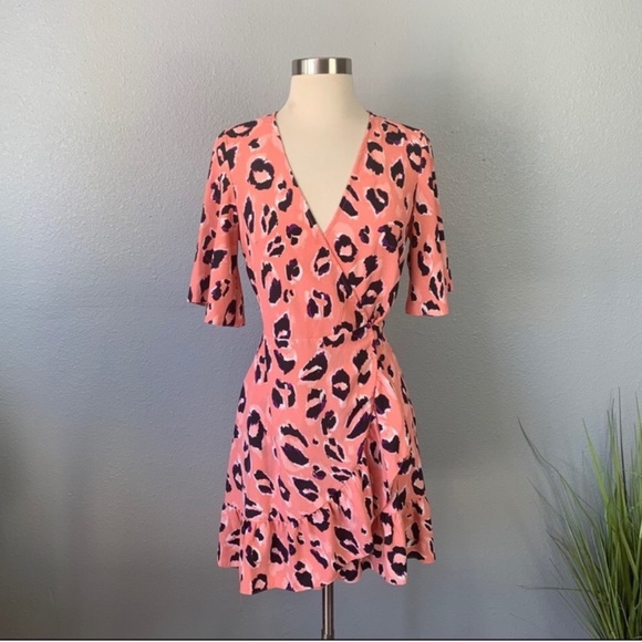 Topshop Blair Leopard Print Wrap Ruffle Mini Dress - Picture 8 of 10
